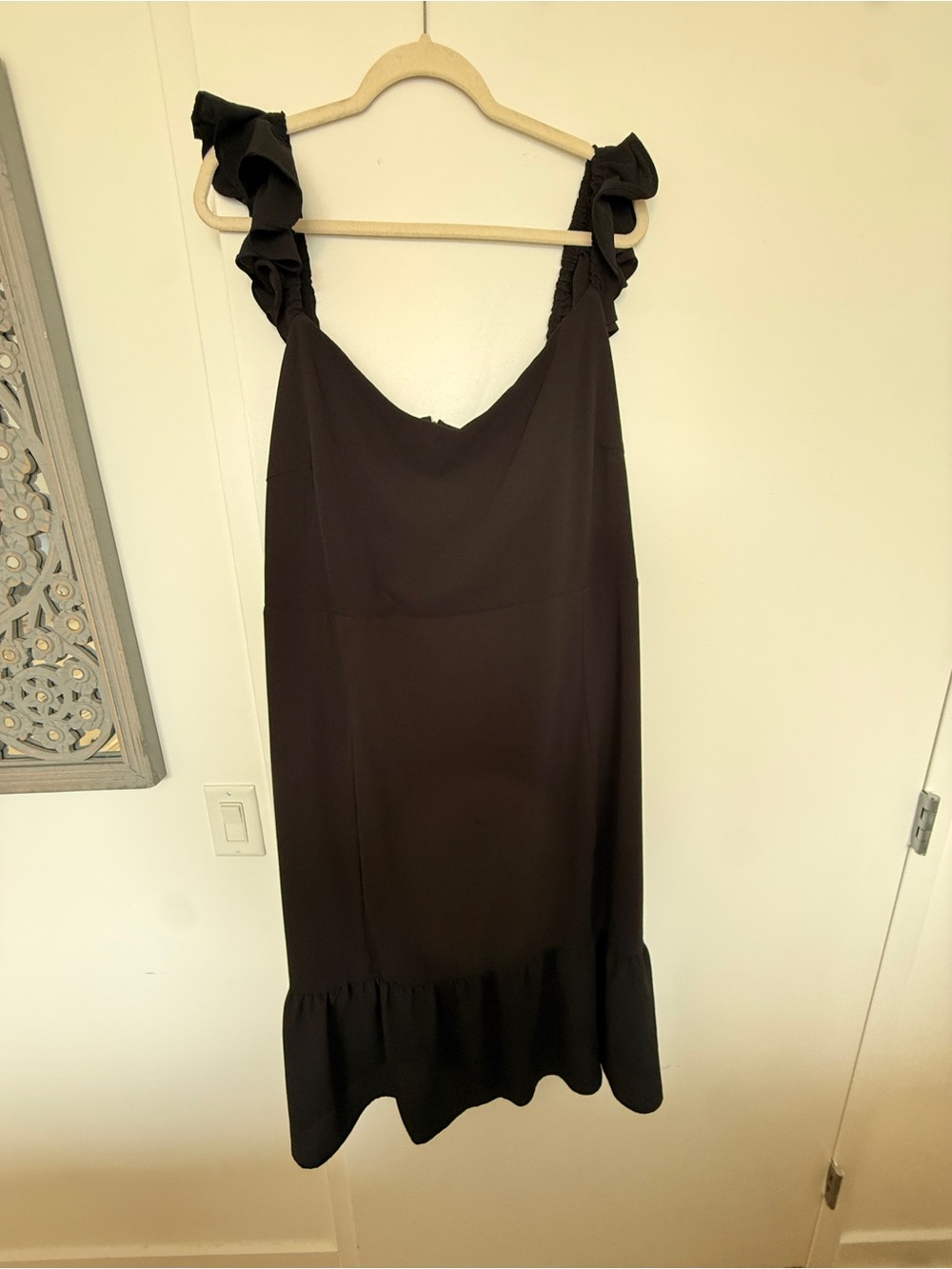 And Now This Black Ruffled Strap Dress with leg slit - Women (runs small)